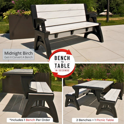 Zestaw 2 ławek ogrodowych Convert-a-Bench Gen II XL Designer – łatwo zmienisz je w stół