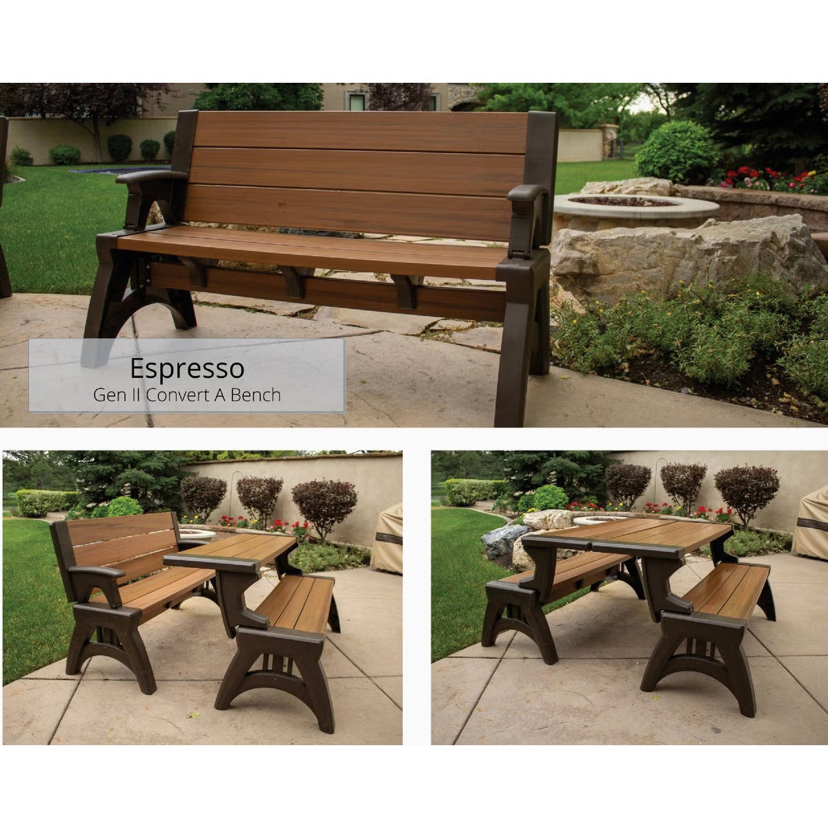 Zestaw 2 ławek ogrodowych Convert-a-Bench Gen II XL Designer – łatwo zmienisz je w stół